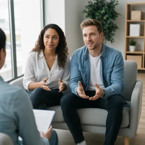 Couple engaged in a supportive therapy session, Marital Mindset Phoenix